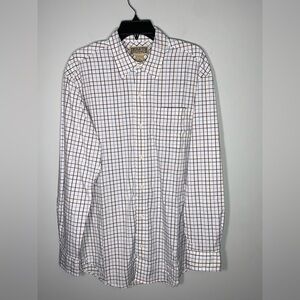 Duluth Trading Co White and Blue Casual Button Down Shirt